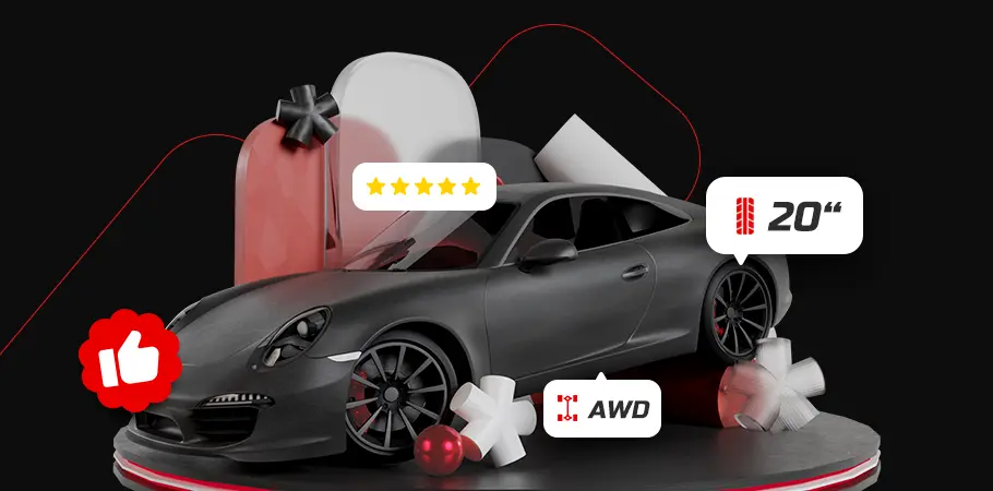 3D black car with some abstract 3D elements around it