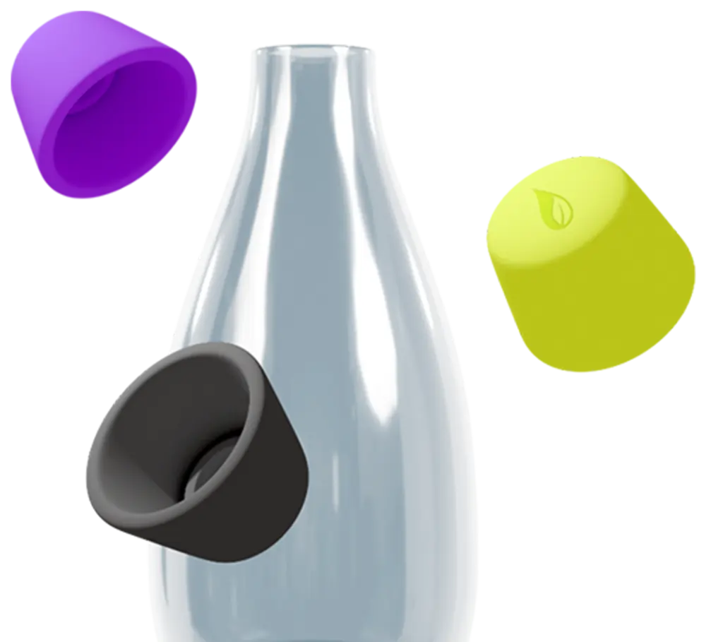Design of an 3D Retap Bottle surrounded by 3D flying caps