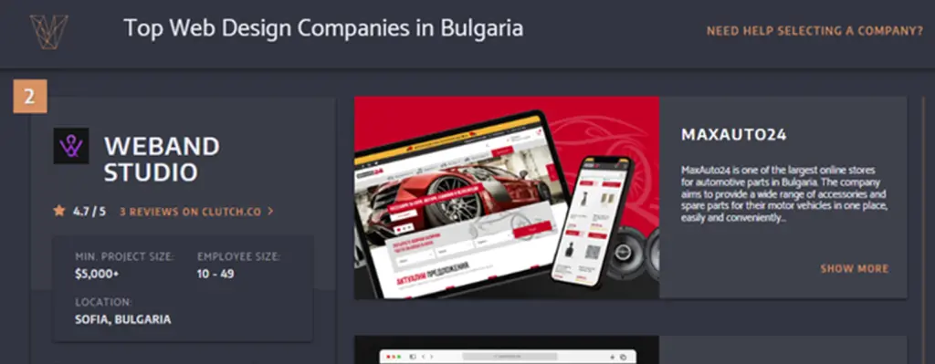 Screenshot of the chart in the website of Visual Objects for Top Web Design Companies in Bulgaria