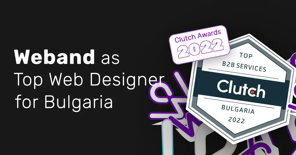 Weband's Badge from Clutch for "Top B2B services" in Bulgaria 2022, surrounded by many of the Weband's logo