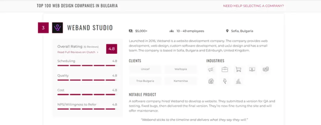 Weband в Топ 10 Уеб Дизайн Компании в България